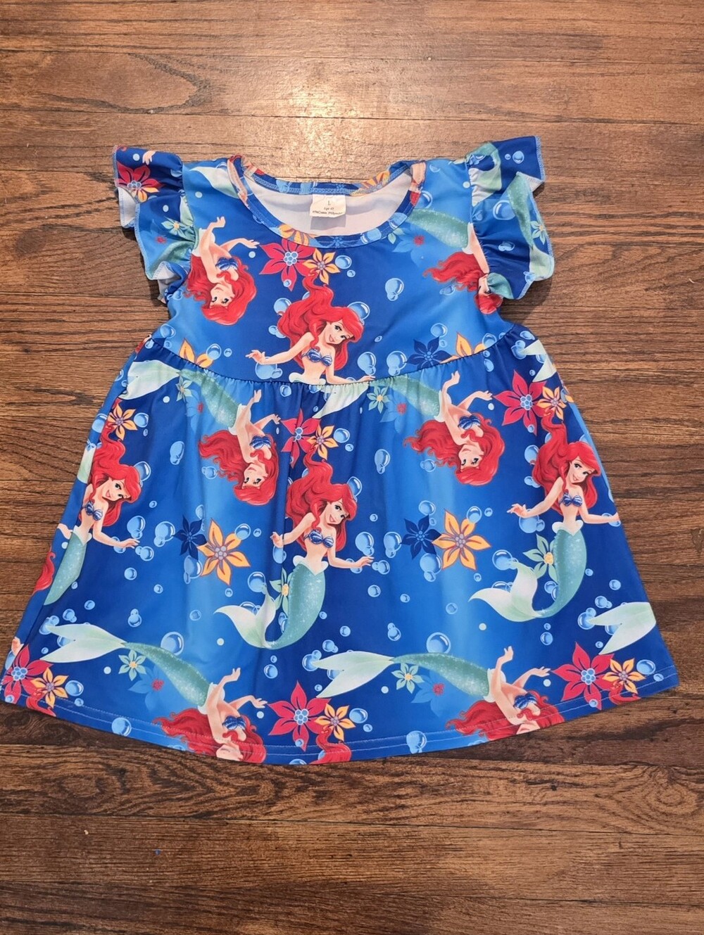 Sz 4T Girls' Little Mermaid Blue Flutter Sleeve Dress